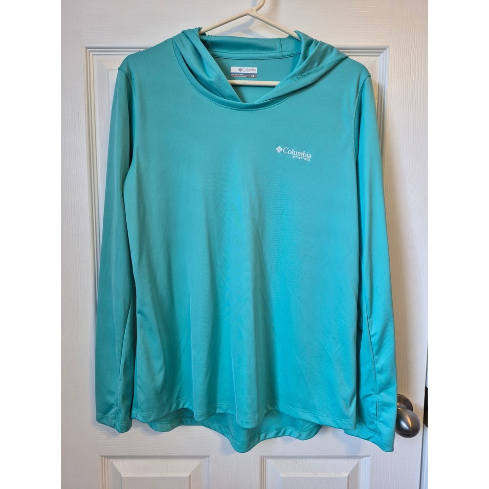 Columbia PFG Womens Hoodie Turquoise Blue Long Sleeve Performance Shirt Large